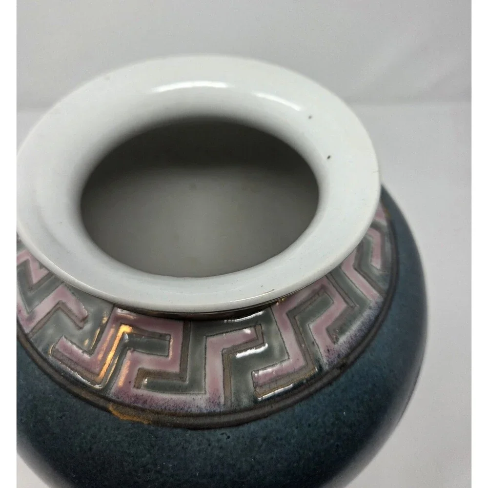 Vintage Japanese Style Porcelain‎ Vase Green Cloisonne Look Pink Floral 10